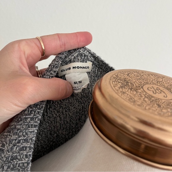 Club Monaco Eris Ruffle Sleeve Marled Merino Wool Sweater Top - Picture 6 of 9